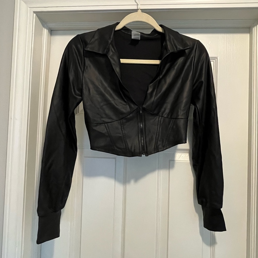 Black Pleather Corset Crop Top